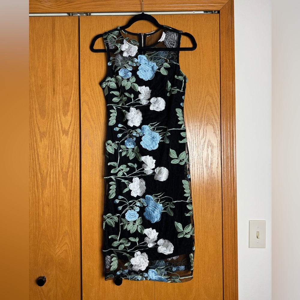 Calvin Klein Floral Embroidered Dress - Black